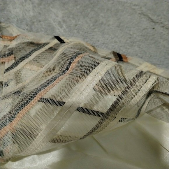 Coast Skirt Womens 12 Cream Stripe Geometric Midi Lined Zip Net Diamond Flared - Picture 11 of 15